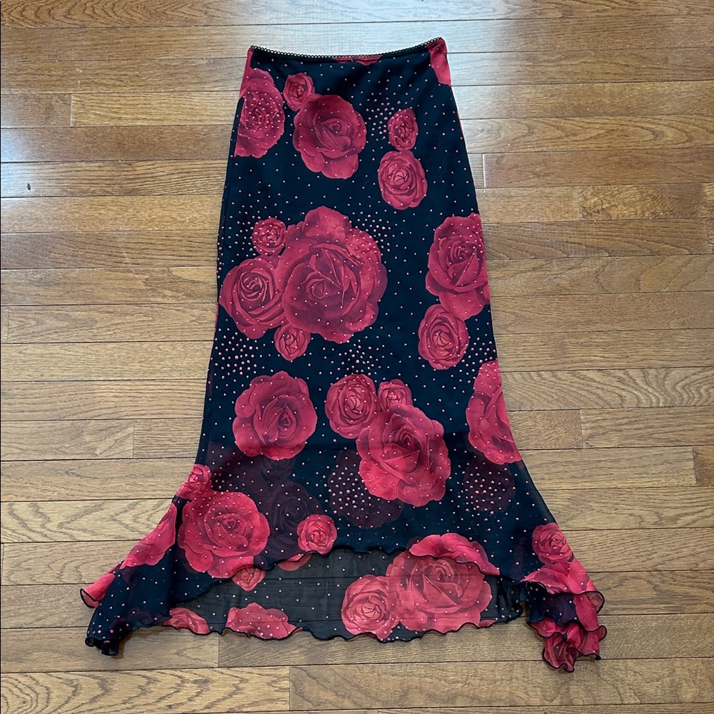 Floral Black and Red Skirt